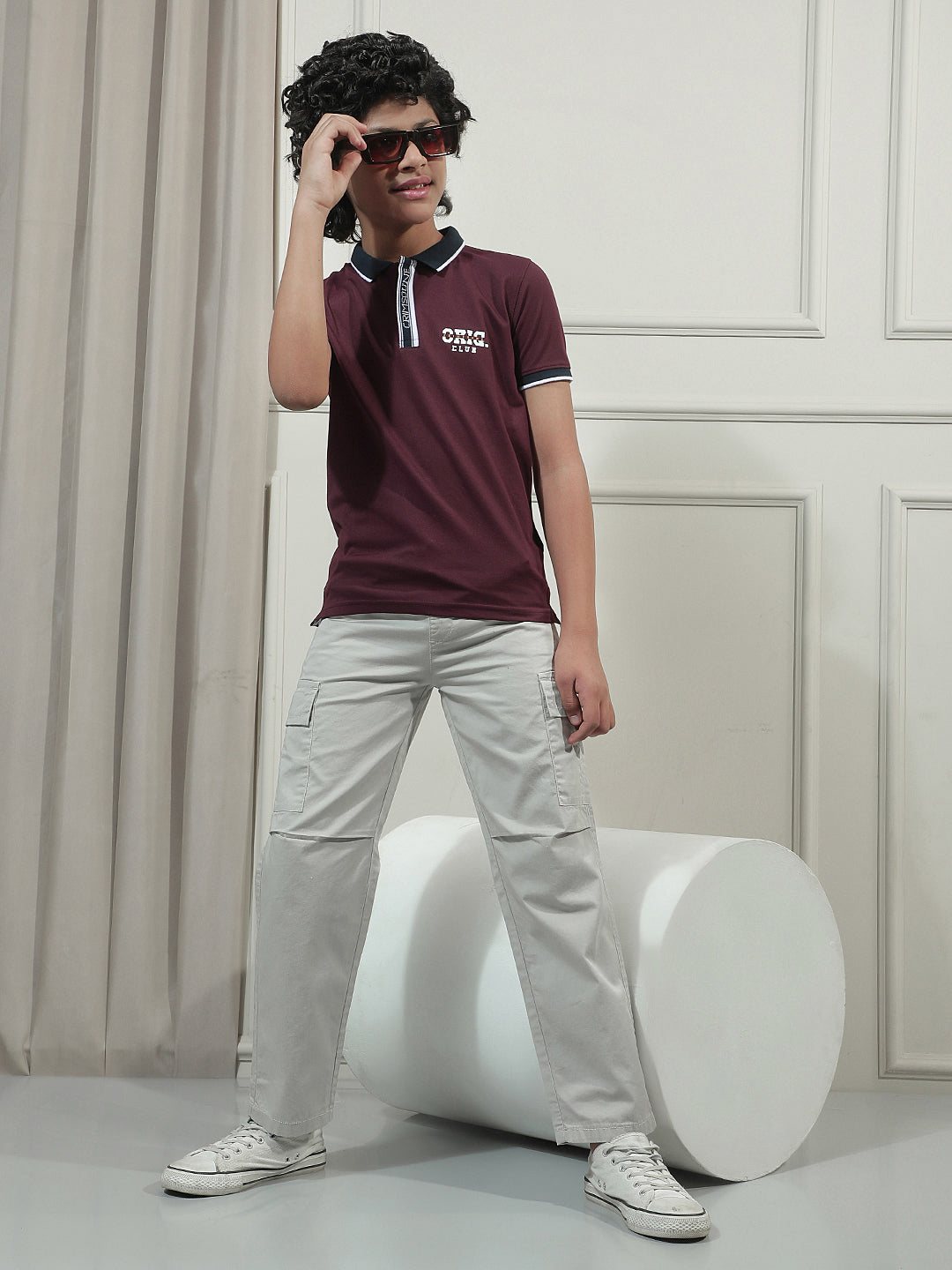 Wine Typographic Polo Neck T-Shirt
