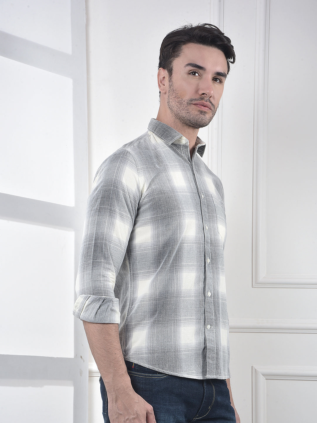 Grey Checked 100% Cotton Shirt