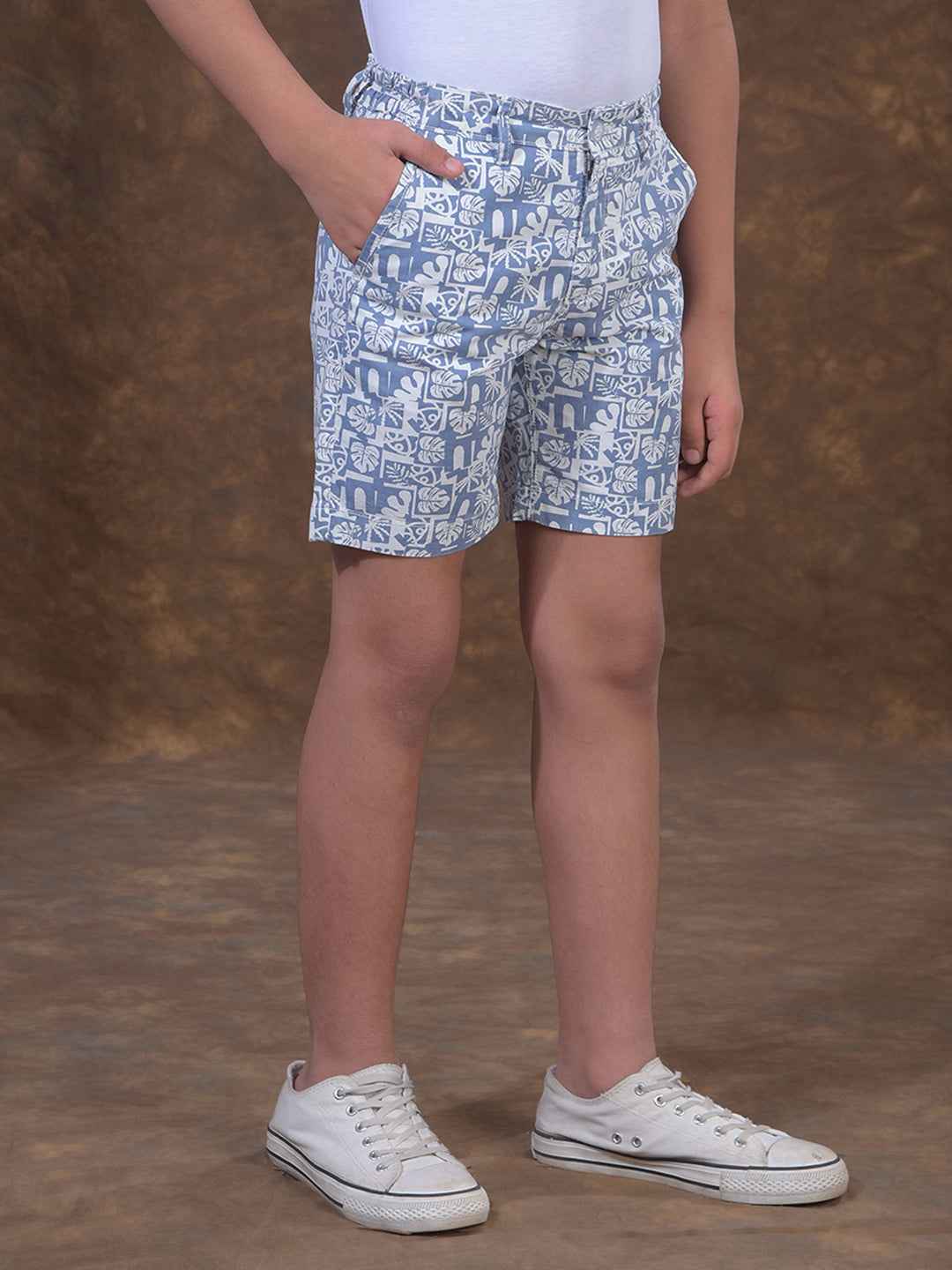 Blue Printed 100% Cotton Shorts