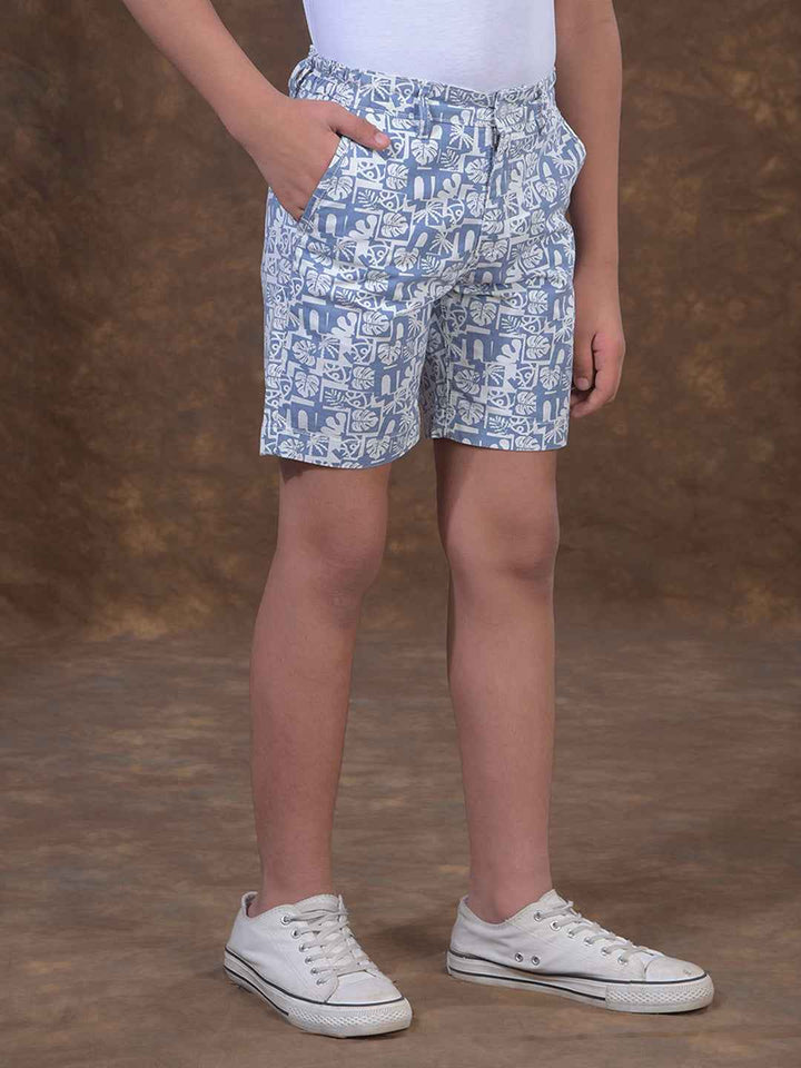 Blue Printed 100% Cotton Shorts