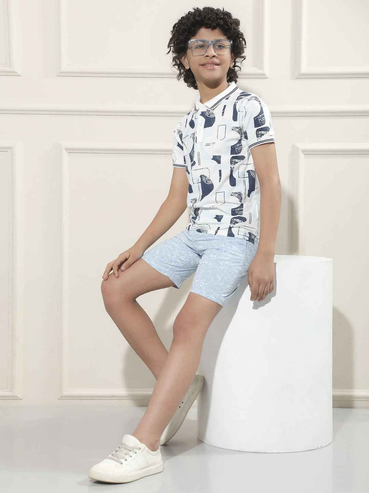 Blue Graphic Print Polo Neck T-Shirt