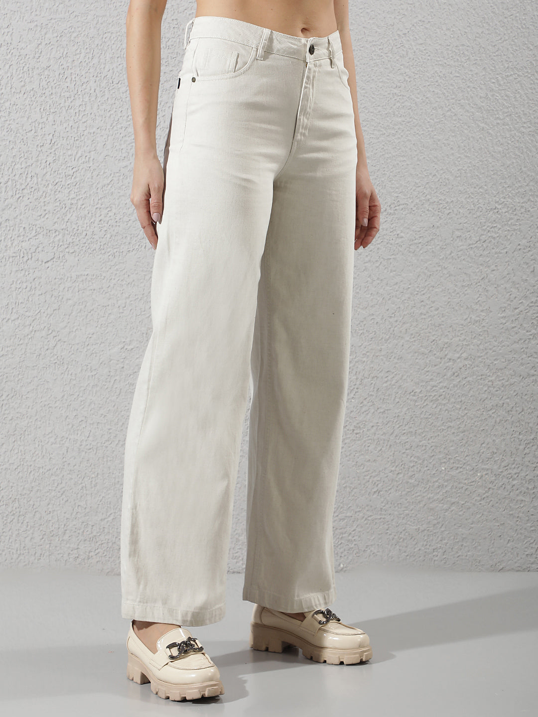 White Linen Wide-Leg Jeans