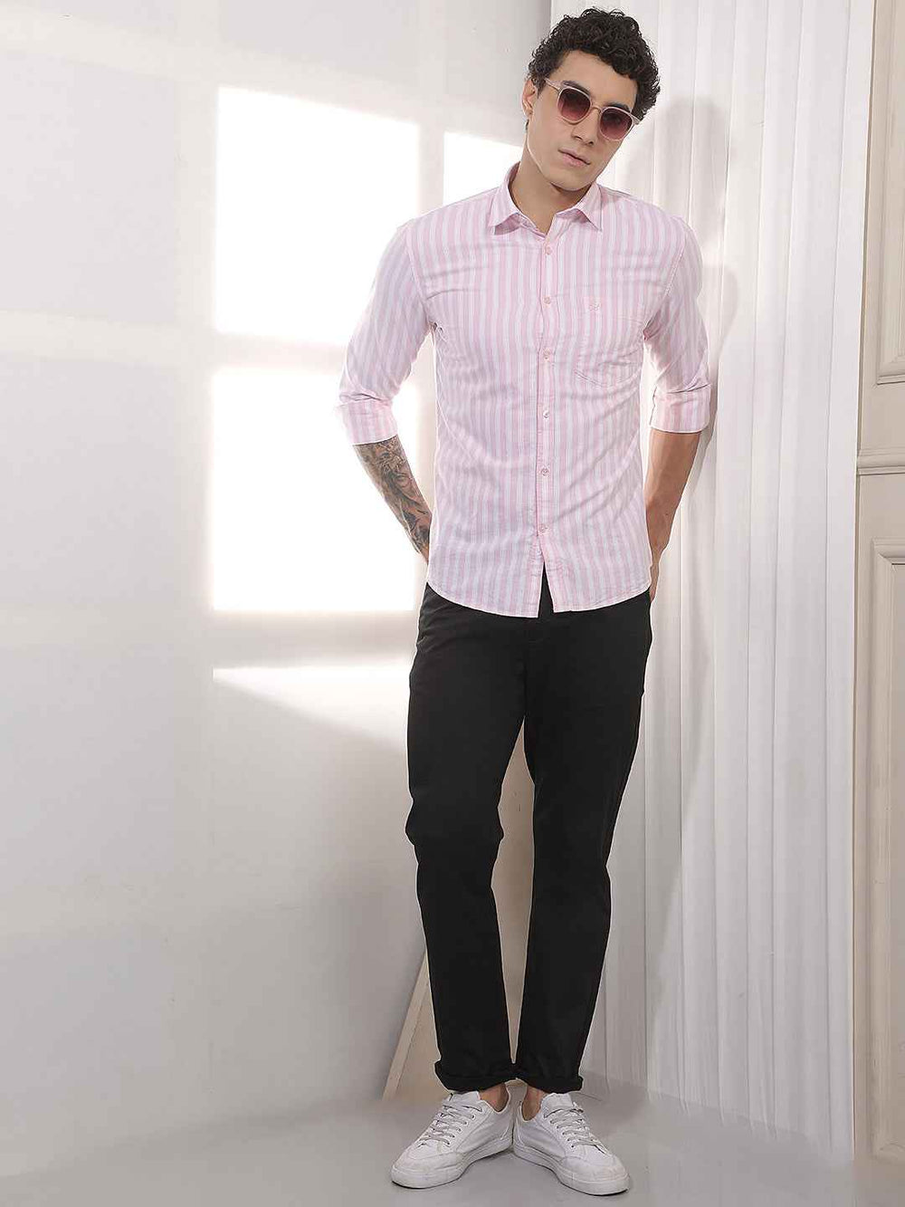 Pink Vertical Striped 100% Cotton Shirt