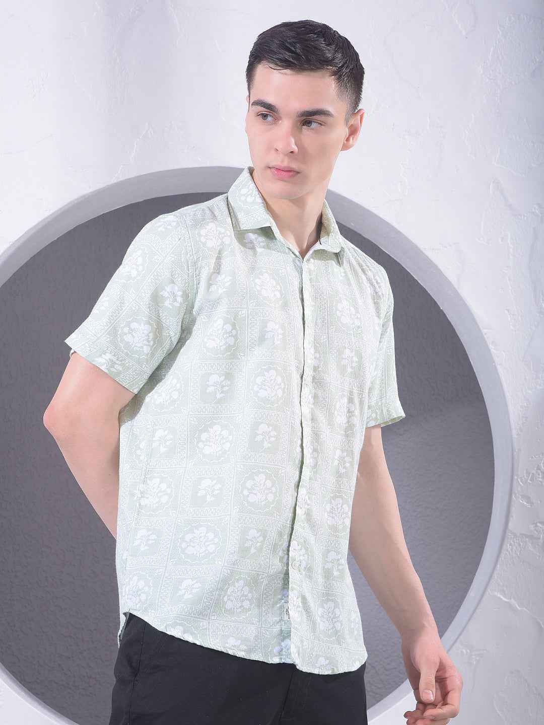 Green Floral Print 100% Cotton Shirt