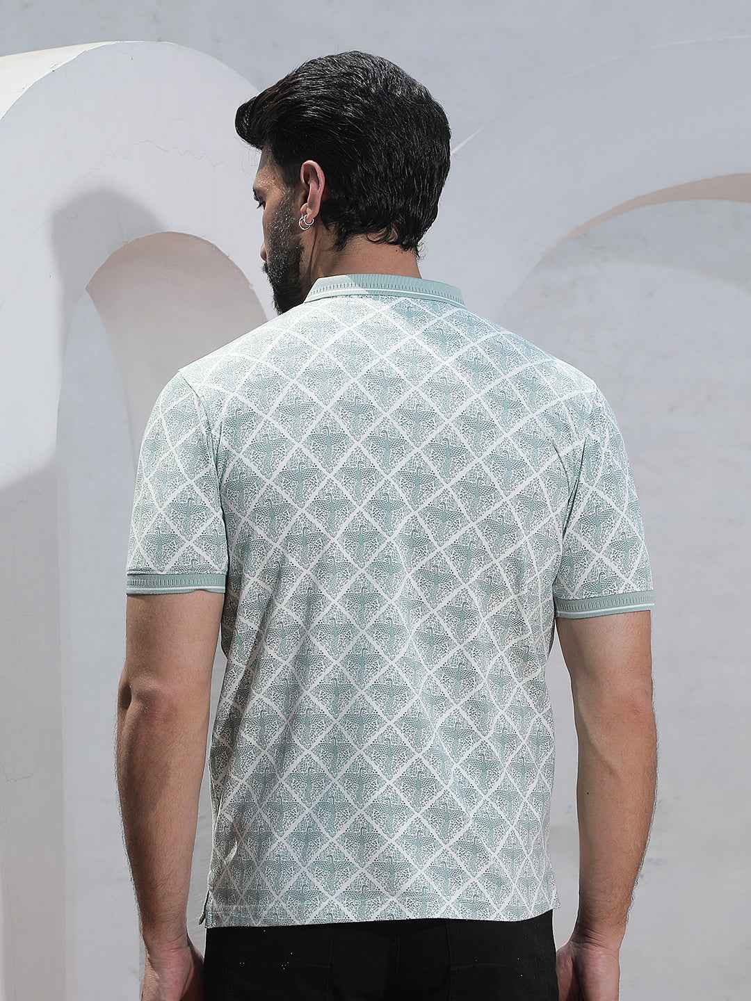 Green Printed Polo Neck T-Shirt