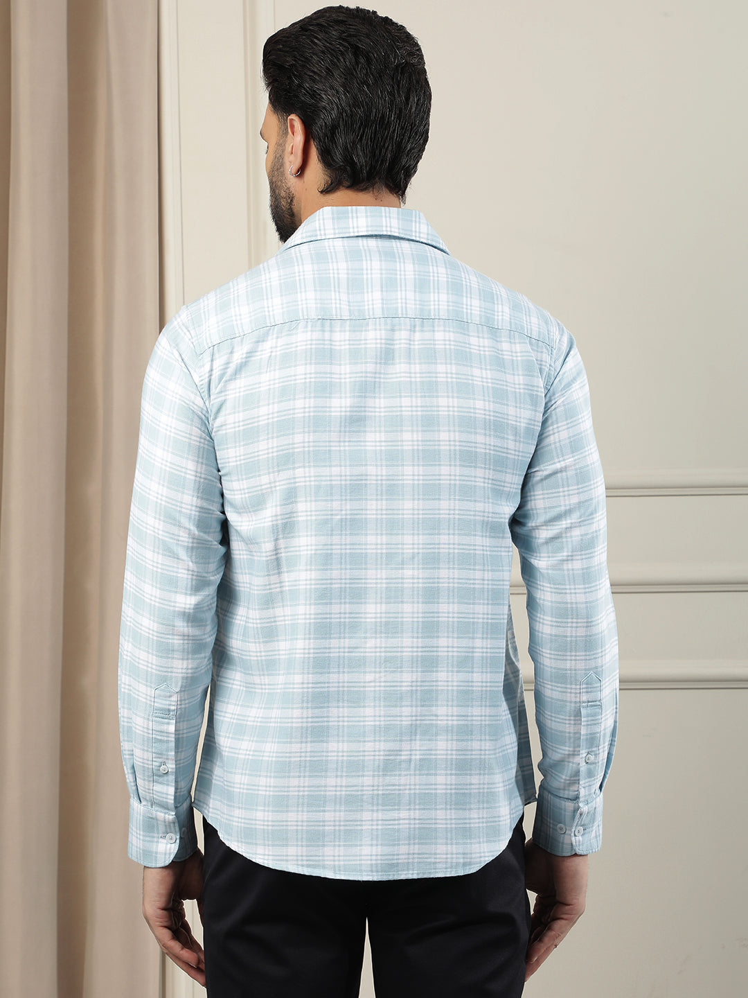 Sleek Azure Blue Checked Shirt