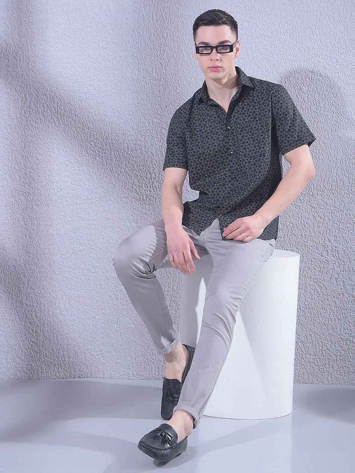 Black Geometric Print Shirt