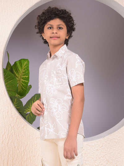 Beige Floral Print Shirt
