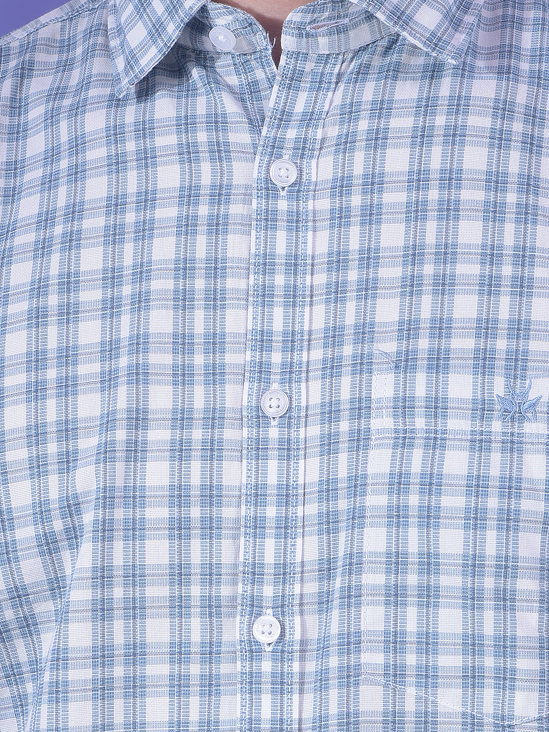 Breeze Ice Blue Checked 100% Cotton Shirt