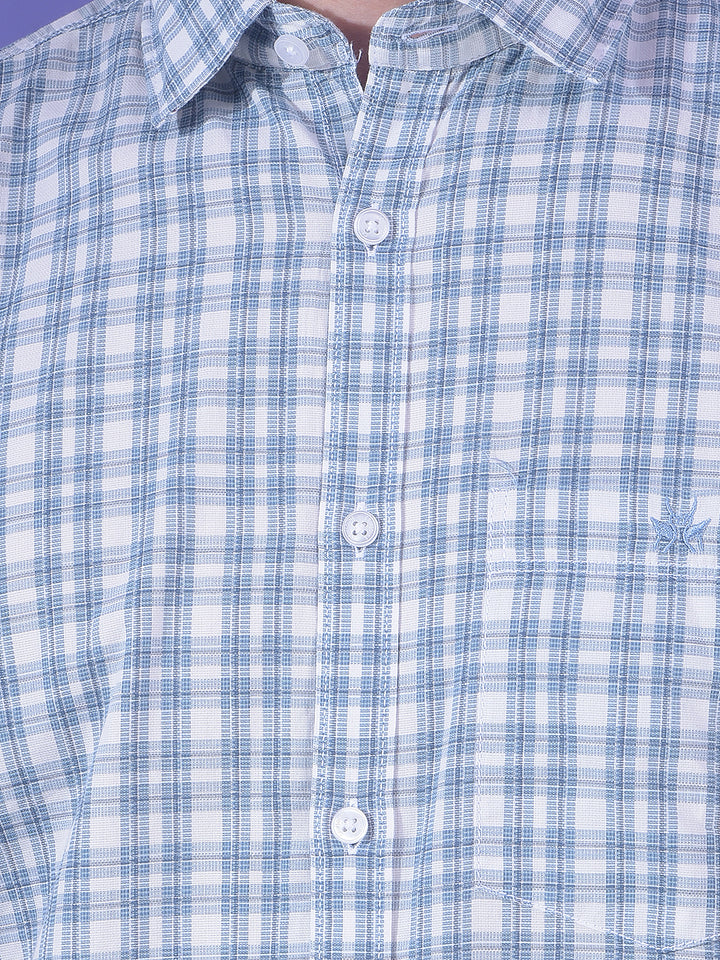Breeze Ice Blue Checked 100% Cotton Shirt