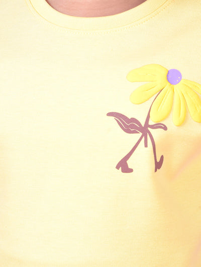 Yellow Graphic Print Cropped T-Shirt