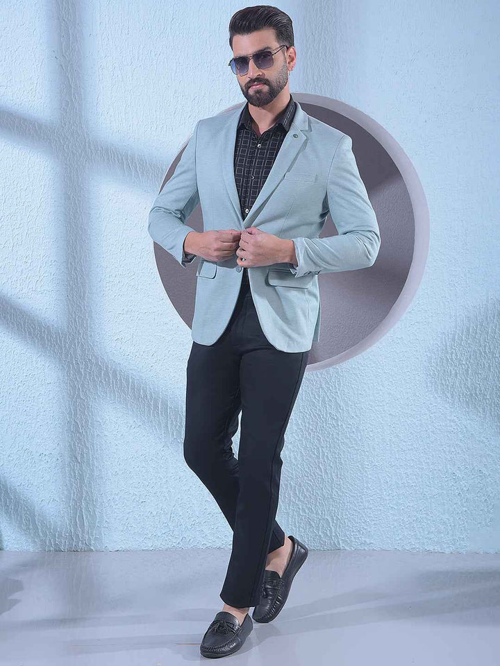 Green Notched Lapel Single Breasted Blazer