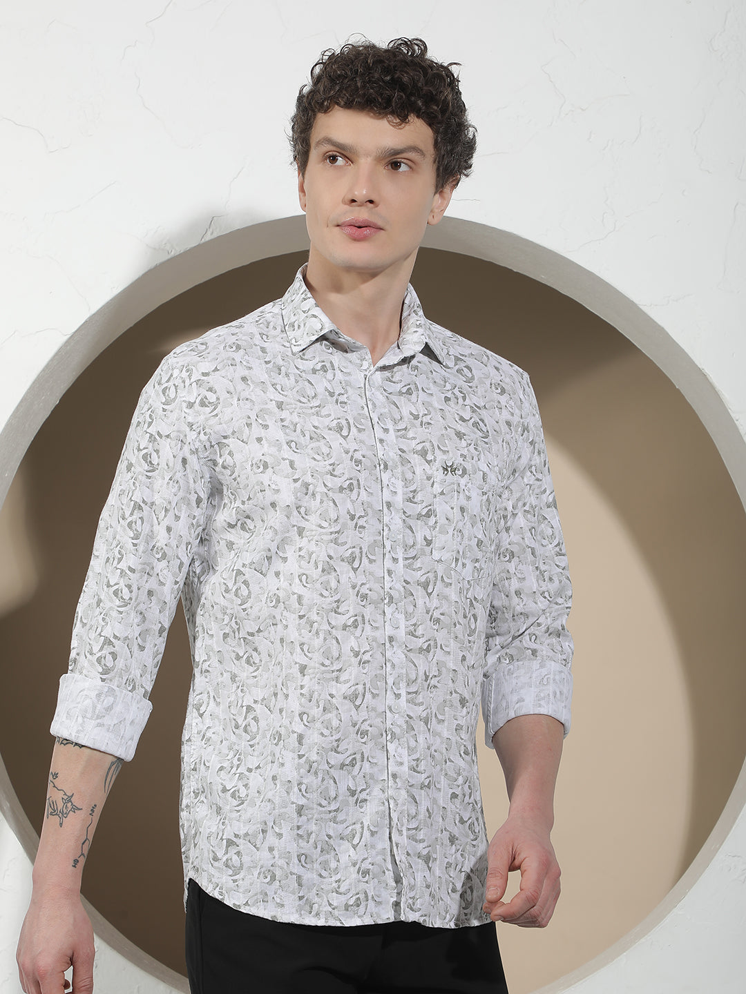 Olive Abstract Print Shirt