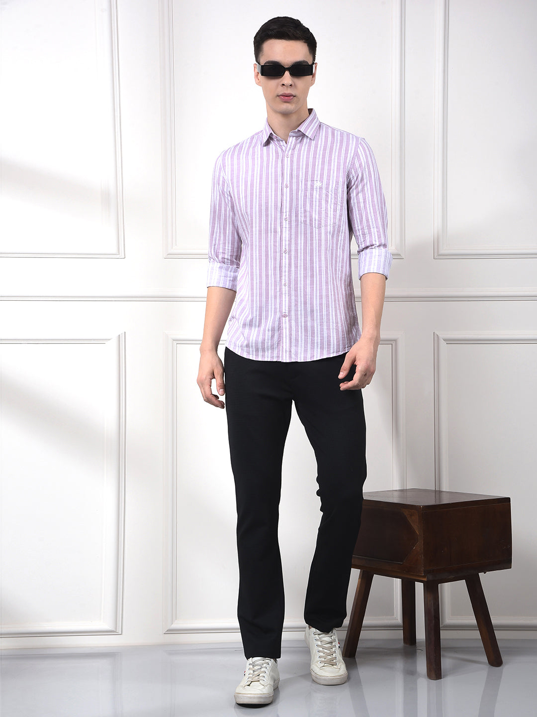 Purple Vertical Stripes 100% Cotton Shirt