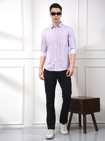 Purple Vertical Stripes 100% Cotton Shirt