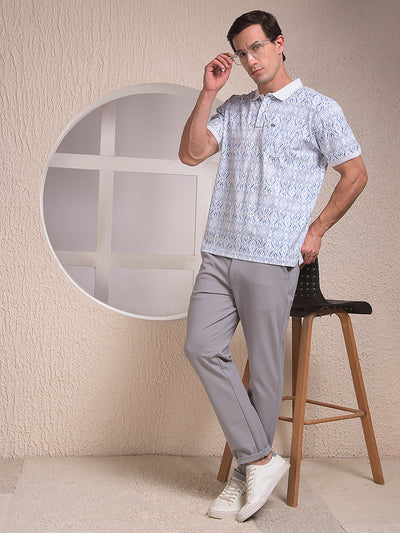 Blue Printed Polo Neck T-Shirt