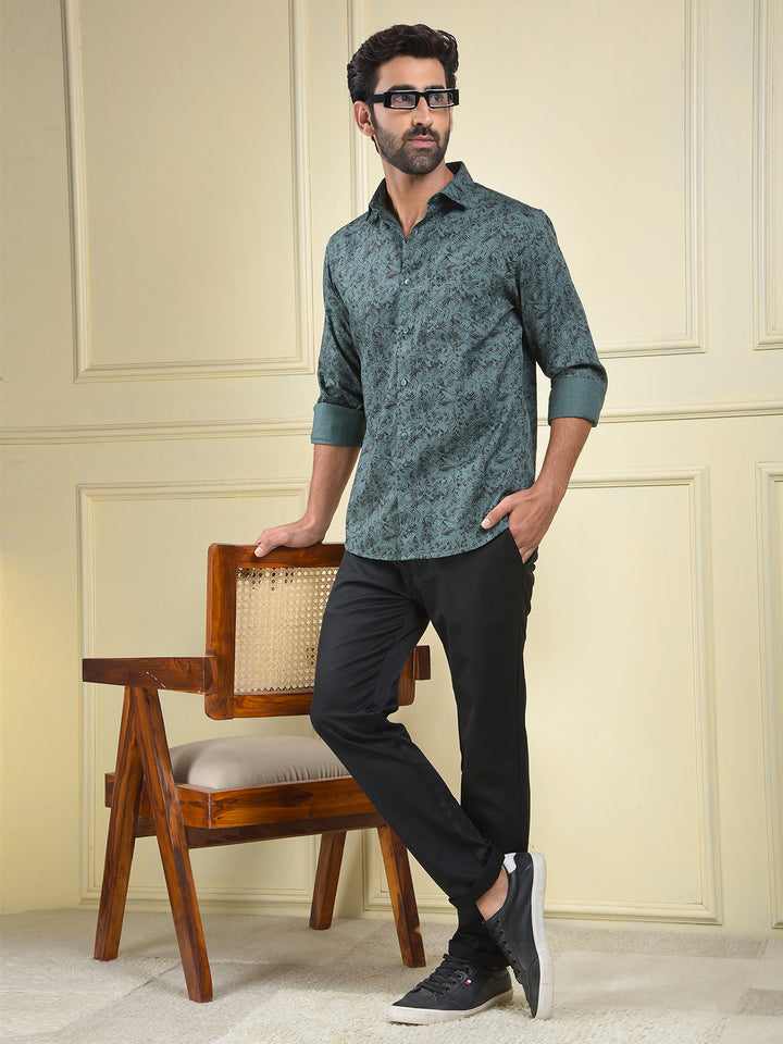 Fine Line Green Floral Print Shirt