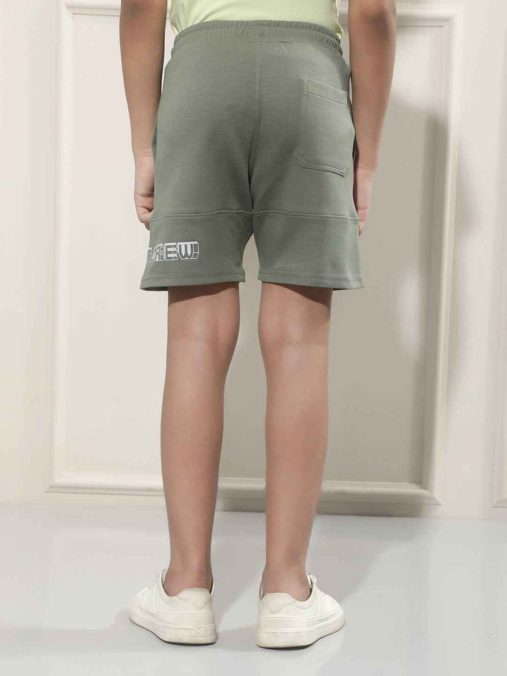 Green Typographic Print Shorts