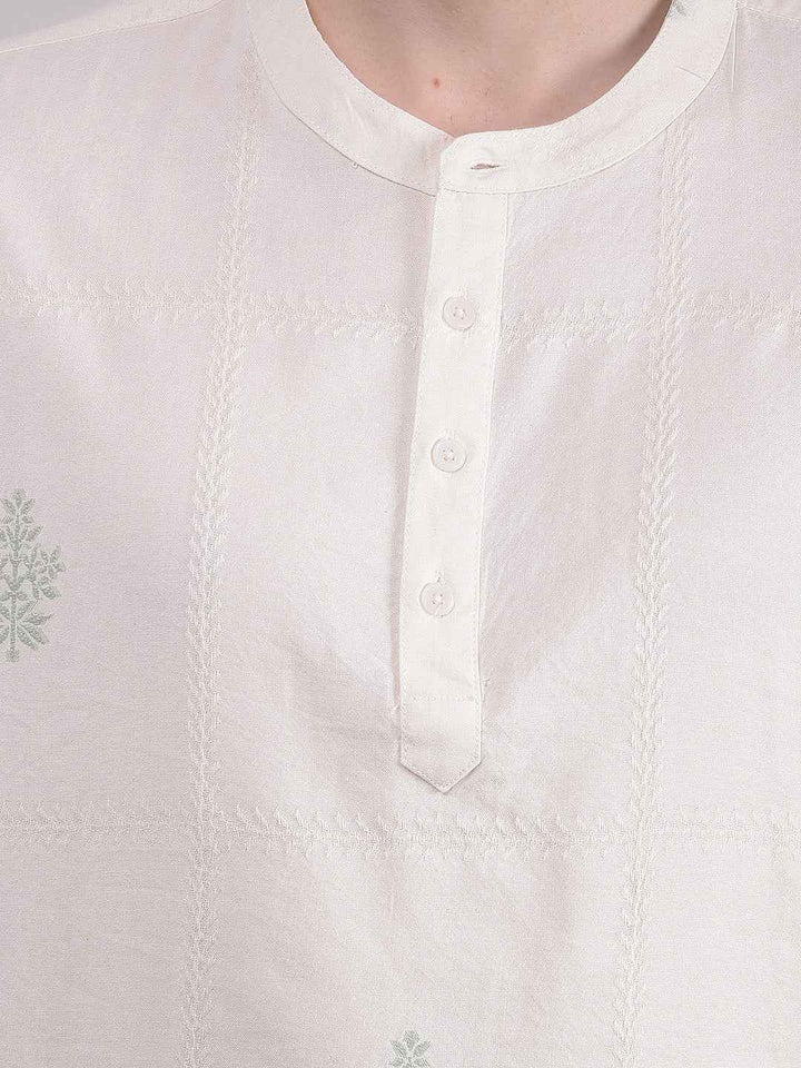 Cream Floral Print 100% Cotton Kurta