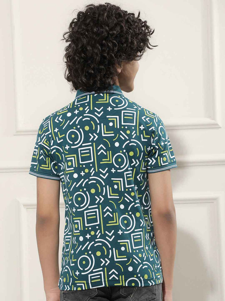 Geometric Print Green Polo T-Shirt