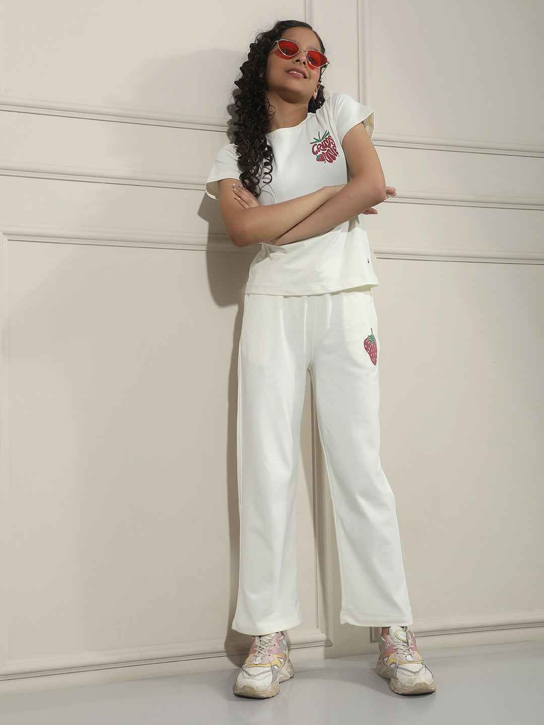 Graphic Print Off White Trackpants