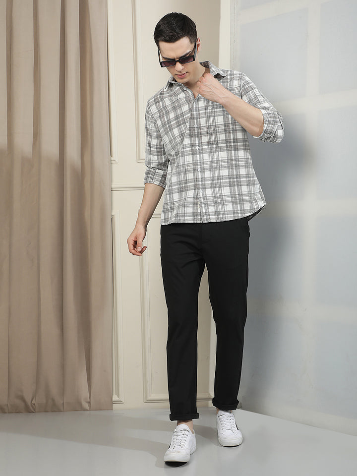 White Checked 100% Cotton Corduroy Shirt
