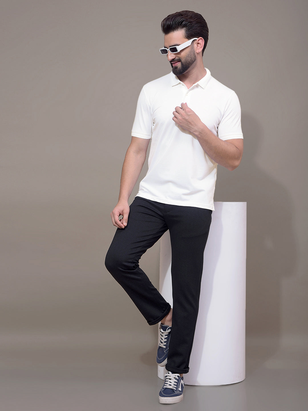 White Polo Neck T-Shirt-Men T-Shirts-Crimsoune Club