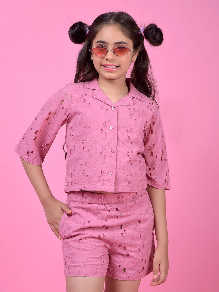 Pink Embellished Resort Collar 100% Cotton Top