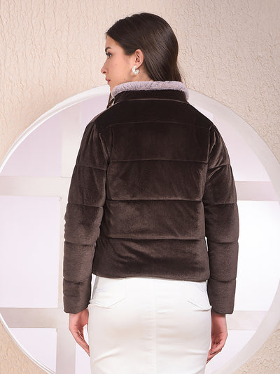 Brown High Neck Quilted Jacket