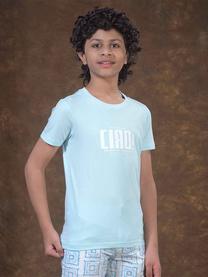 Blue Typographic Print T-Shirt
