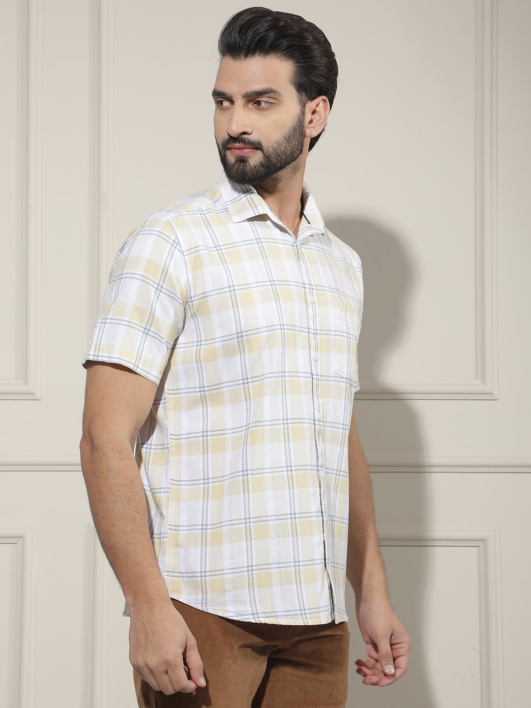Yellow Checked 100% Cotton Shirt