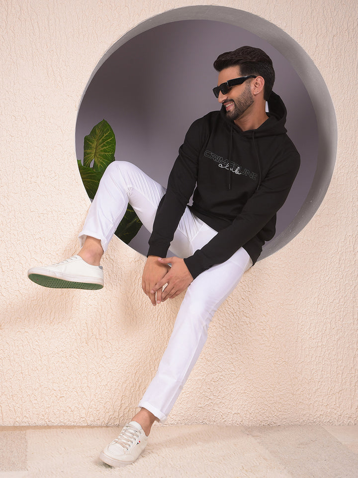 Black Embroidered Hooded Neck Sweatshirt