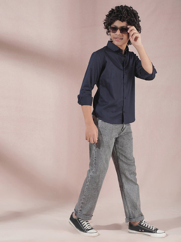 Blue 100% Cotton Shirt-Boys Shirts-Crimsoune Club