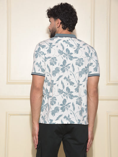 Green Floral Print Polo-Neck T-Shirt
