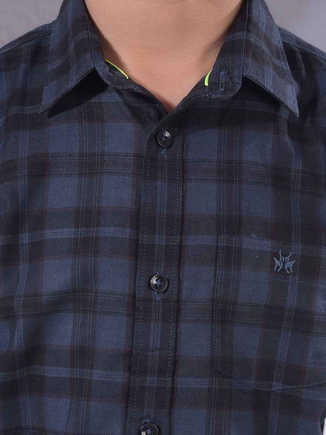 Navy Blue Checked 100% Cotton Shirt