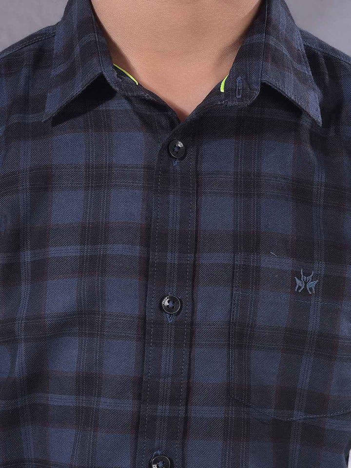 Navy Blue Checked 100% Cotton Shirt