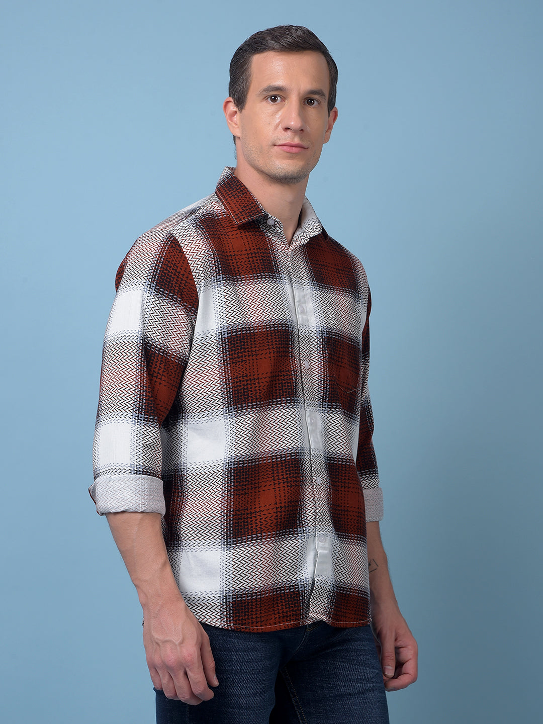 Red Printed 100% Cotton Corduroy Shirt