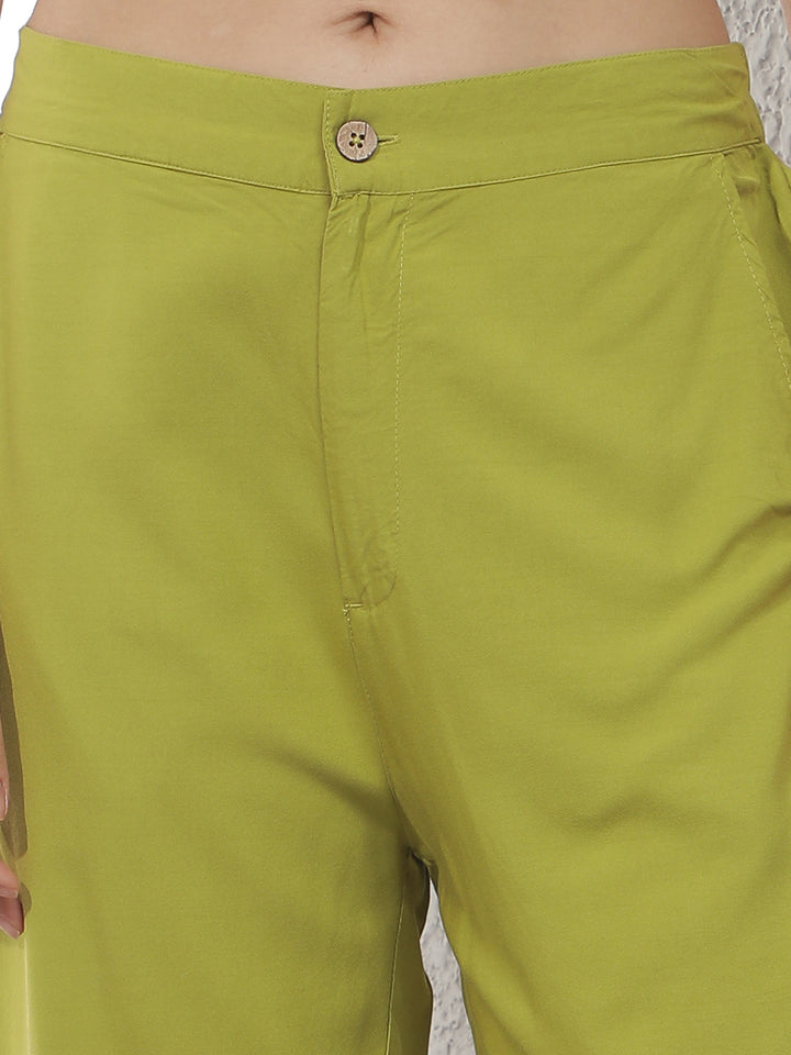 Green Floral Print Casual Trousers
