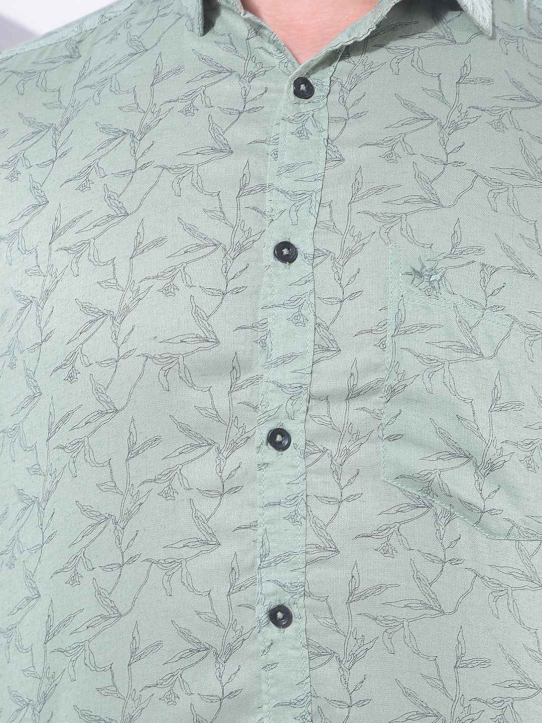 Green Floral Print Linen Shirt