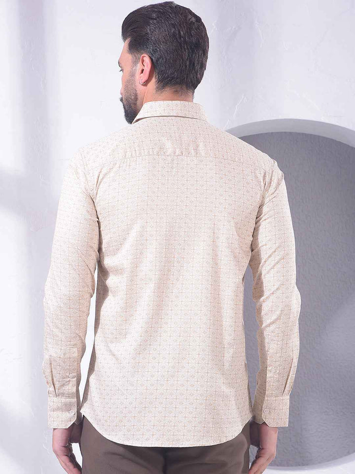 Beige Geometric Print 100% Cotton Shirt