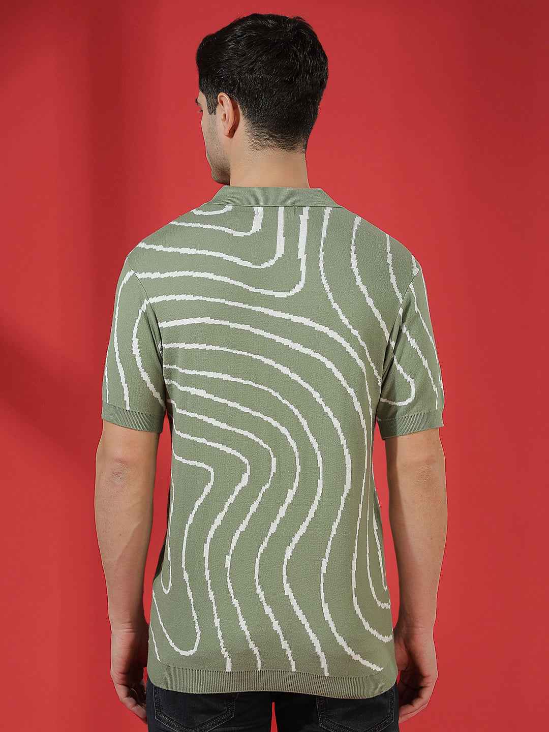 Green 100% Cotton Jacquard Texture Polo T-Shirt