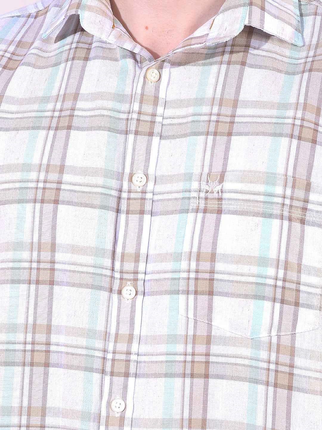 Beige Linen Checked Shirt