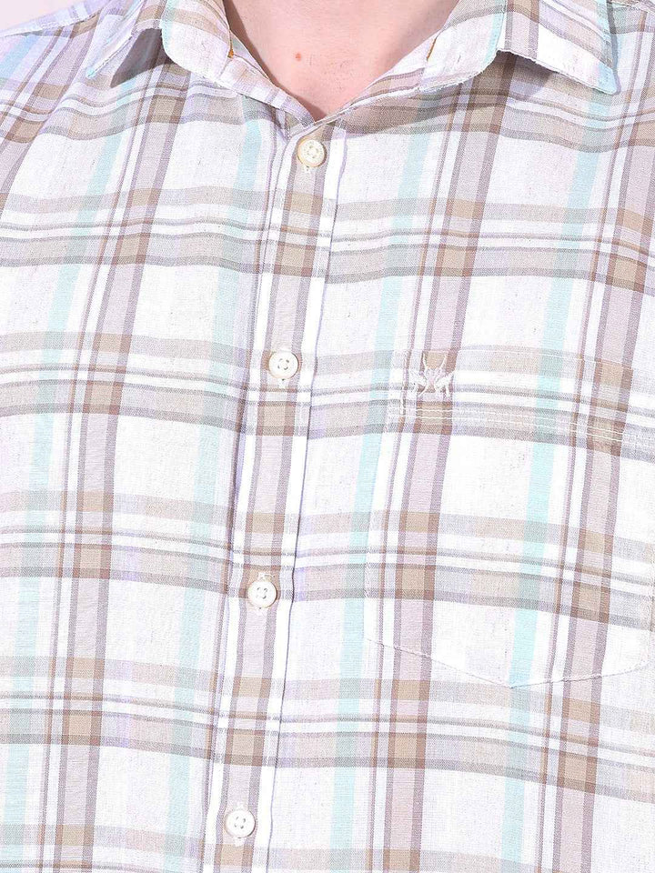 Beige Linen Checked Shirt