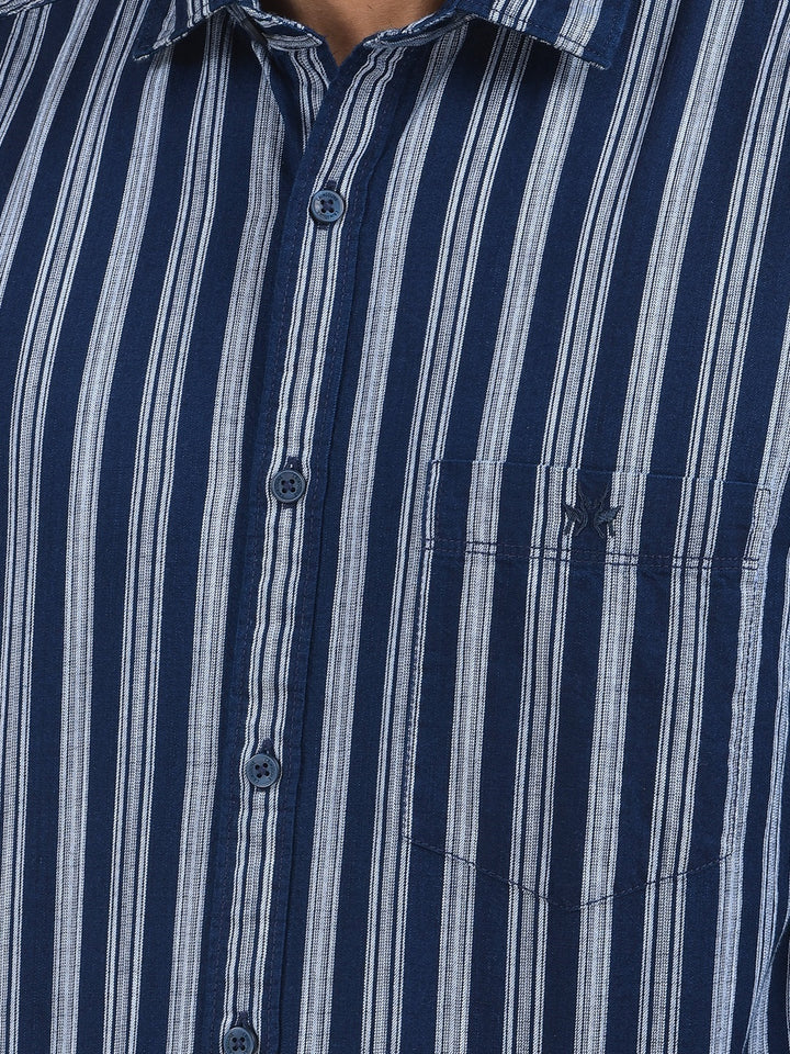 Navy Blue Vertical Stripes 100% Cotton Shirt
