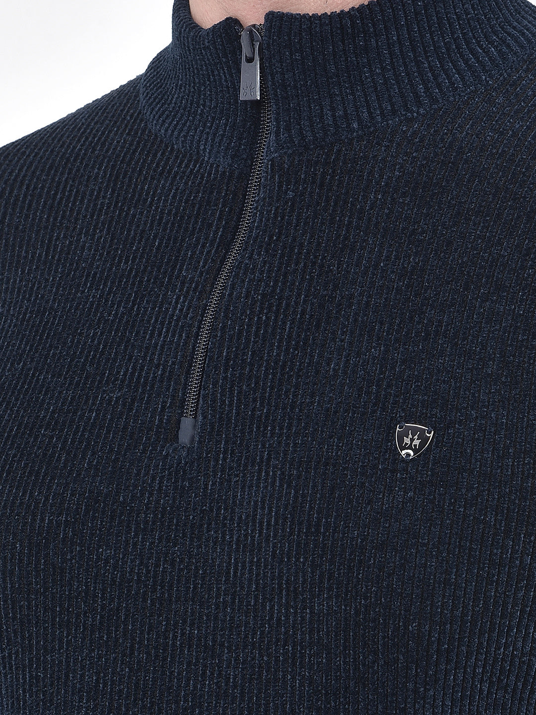 Blue Jacquard High Neck Sweater