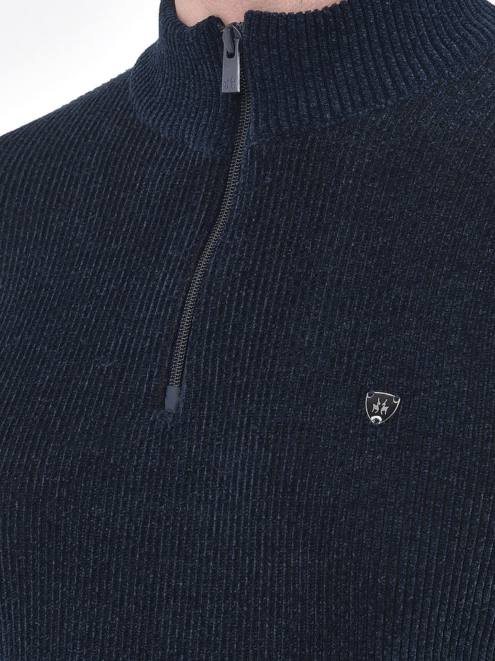 Blue Jacquard High Neck Sweater