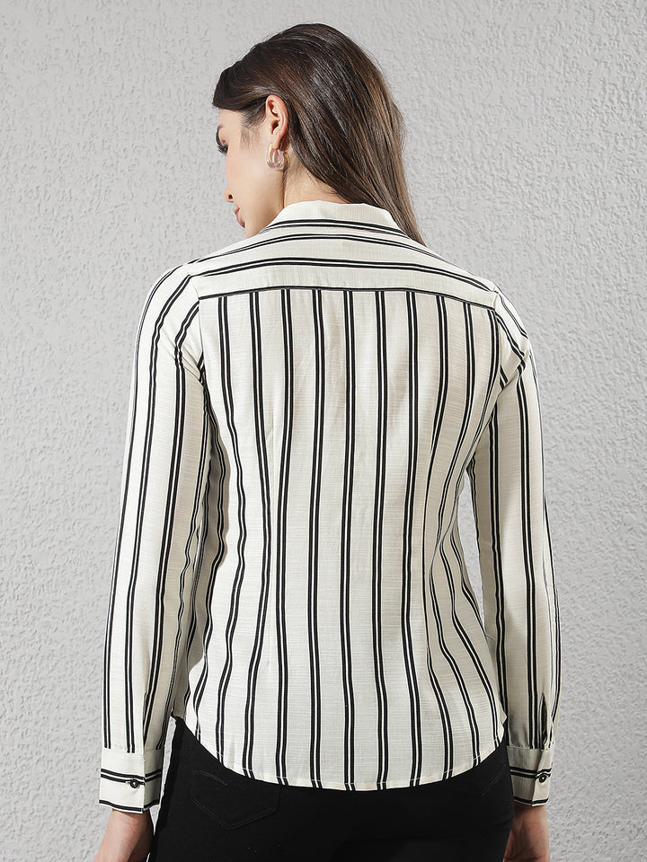 White Vertical Striped Linen Shirt