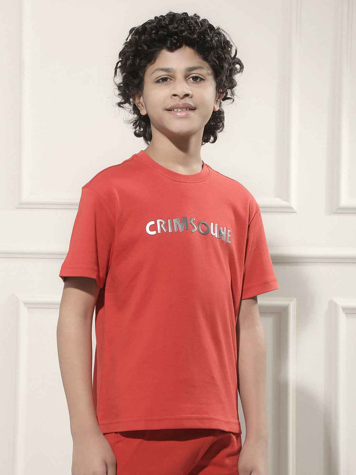 Red Typographic Print 100% Cotton T-Shirt