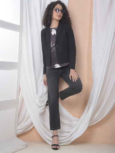 Black Notched Lapel Single-Breasted Blazer