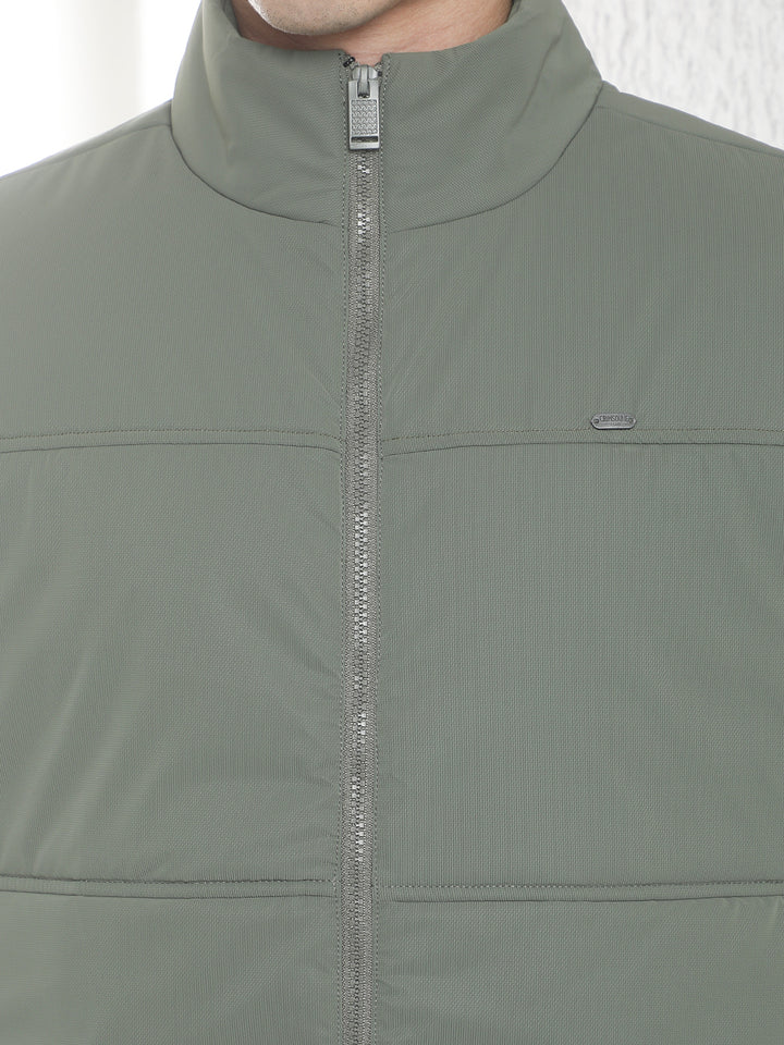 Olive High Neck Sleeveless Puffer Jacket